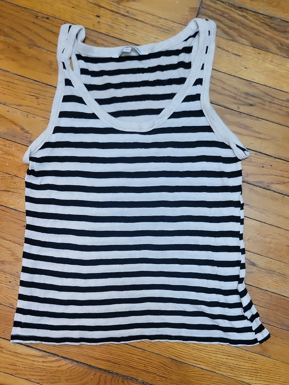 Elizabeth and James Black & Cream Striped Linen Blend Top Nautical Fishermancore